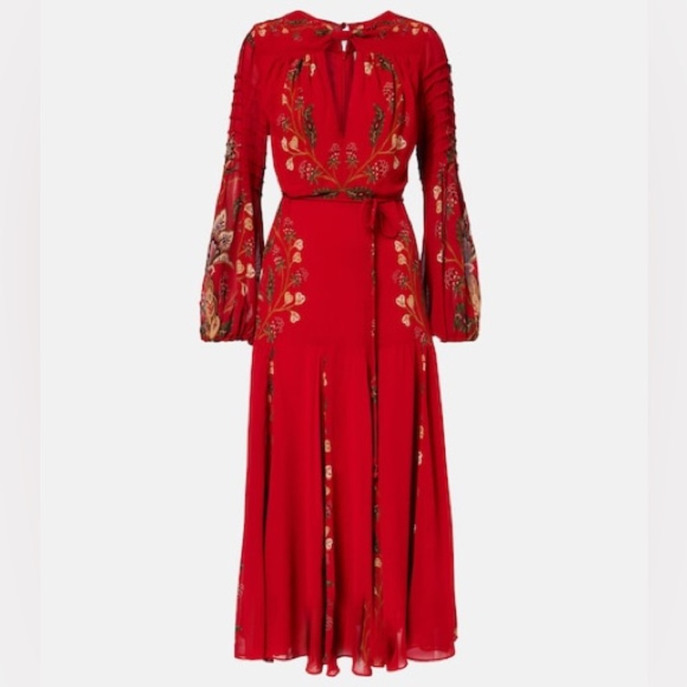 NEW FARM RIO berry garden long sleeve pleated maxi dress red boho wedding guest - Picture 4 of 13